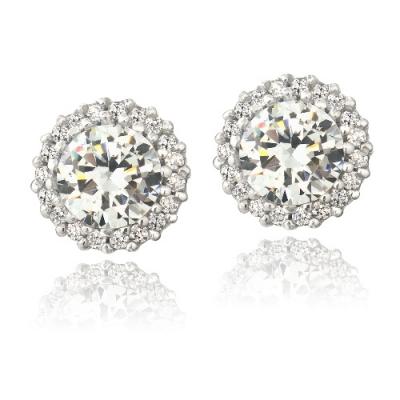 Sterling Silver CZ Halo Stud Earrings