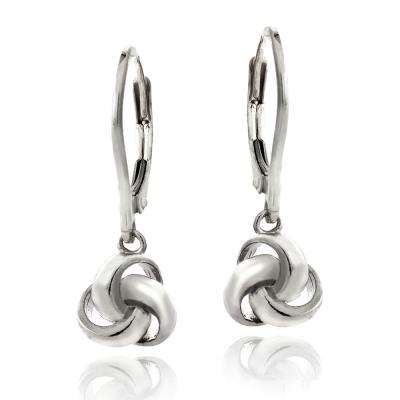 Sterling Silver Love Knot Dangle Leverback Earrings