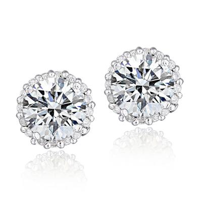 Platinum Plated Sterling Silver 100 Facets Cubic Zirconia Halo Stud Earrings (2cttw)