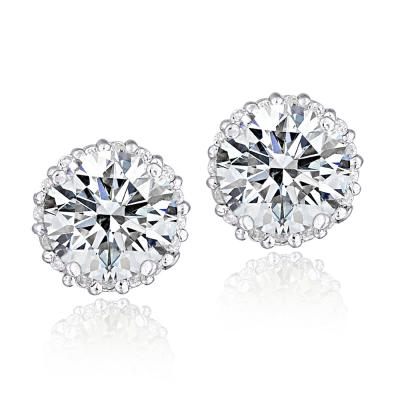 Platinum Plated Sterling Silver 100 Facets Cubic Zirconia Halo Stud Earrings (3cttw)