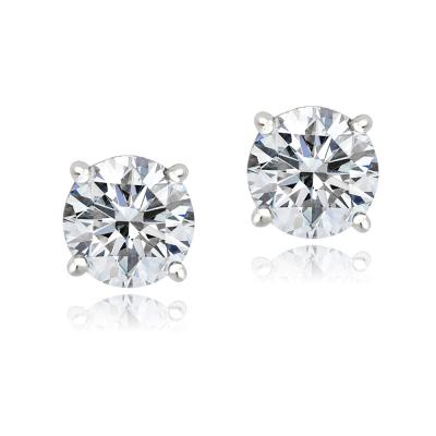Platinum Plated Sterling Silver 100 Facets Cubic Zirconia Stud Earrings (2cttw)