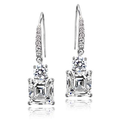 Sterling Silver 5ct Asscher-Cut Cubic Zirconia Dangle  Earrings