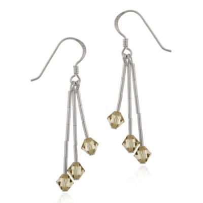 Sterling Silver Light Brown Swarovski Elements Dangle Earrings
