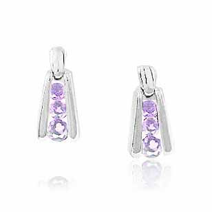Sterling Silver Lavender CZ 3 Stone Earrings
