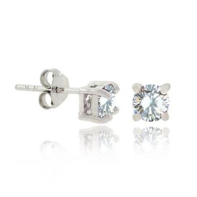 Round Simulated Diamond CZ Studs Silver Celebrity Earrings