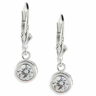Celebrity Inspired Silver Simulated Diamond CZ round bezel set LeverBack Lever Back Earrings