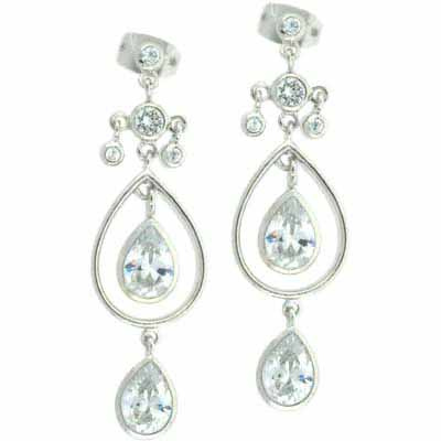 Sterling Silver Simulated Diamond CZ Teardrop Earrings