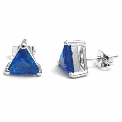 Large Blue Simulated Tanzanite CZ Triangle Studs Silver Earrings