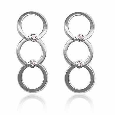 Sterling Silver and Pink Diamond Cubic Zirconia Three Circle Earrings