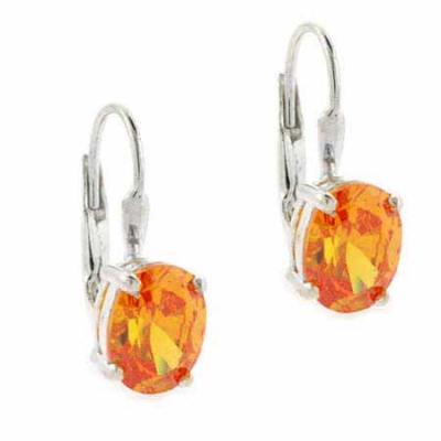 Sterling Silver Oval Orange cz Prong Set LeverBack Lever Back Earrings