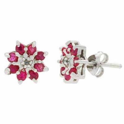 Sterling Silver Ruby & Diamond Accent Flower Earrings