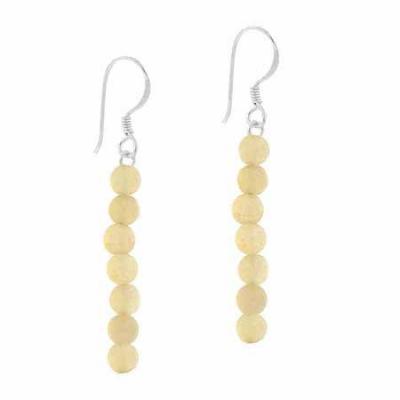 Sterling Silver 4mm Genuine Aragonite Stone Bead Beaded Dangle Hook Earrings