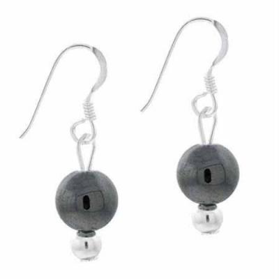 Sterling Silver 6mm Hematite Bead Dangle Earrings