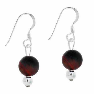 Sterling Silver 6mm Genuine Red Tiger Eye Stone Bead Beaded Dangle Hook Earrings