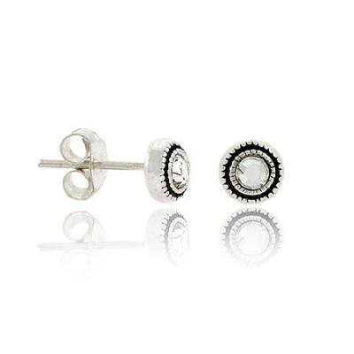 Clear Crystal Rhinestone .925 Sterling Silver 7mm Bezel Set Small Stud Earrings
