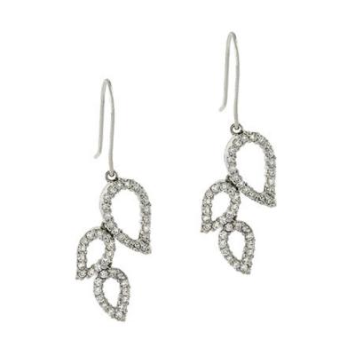 Elegant Sterling Silver .925 Simulated Diamond cz Leaf Hook Dangle Bridal Earrings Wedding Bridesmaids Gift