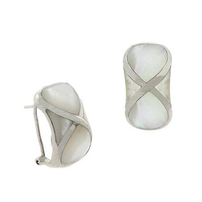 Art Deco Sterling Silver .925 Iridescent Genuine White Mother of Pearl MOP Stone Inlay Ribbon Design Slide/Pendant