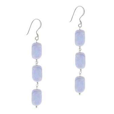 Sterling Silver .925 Genuine Lace Agate 3 Stone Nugget Dangle Bead Earrings