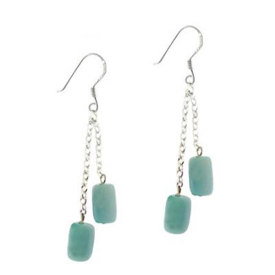 Sterling Silver Genuine Amazonite Stone Double Earrings
