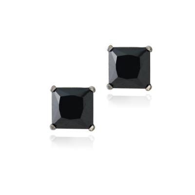 Black Rhodium Overlay Sterling Silver 1.42ct Black CZ 5mm Square Stud Earrings
