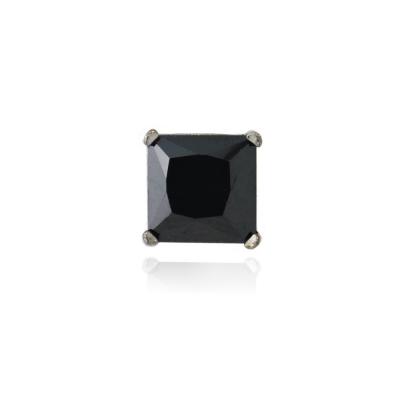Black Rhodium Overlay Sterling Silver Black CZ 6mm Square Mens Stud Earring