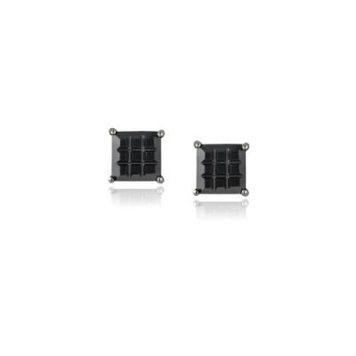 Sterling Silver Black Rhodium Overlay Black CZ Checkerboard 5mm Stud Earrings