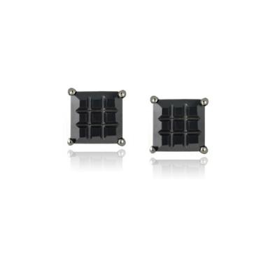 Sterling Silver Black Rhodium Overlay Black CZ Checkerboard 6mm Stud Earrings