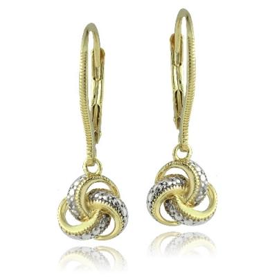 Gold Tone over Sterling Silver Diamond Accent Love Knot Dangle Leverback Earrings
