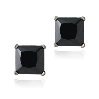 Black Rhodium Overlay Sterling Silver Black CZ 7mm Square Stud Earrings