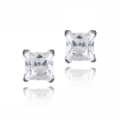 Silver Tone 1/3ct CZ Square Stud Earrings, 3mm