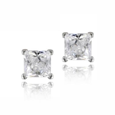 Silver Tone 3/4ct CZ Square Stud Earrings, 4mm