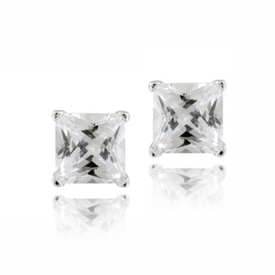Silver Tone 2.5ct CZ Square Stud Earrings, 6mm