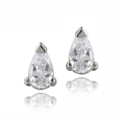 Silver Tone 5/8ct CZ Teardrop Stud Earrings, 5x3mm