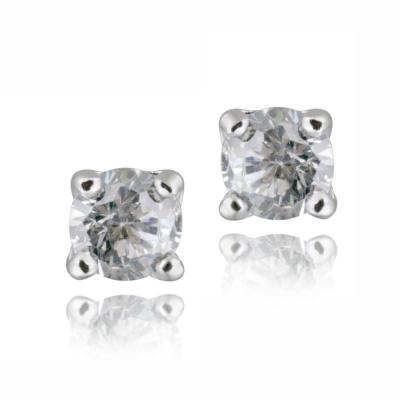 Silver Tone CZ Round Stud Earrings, 3mm