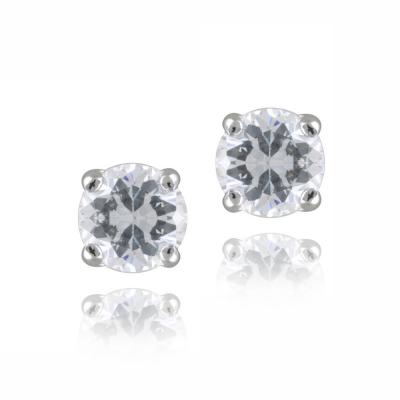 Silver Tone CZ Round Stud Earrings, 4mm