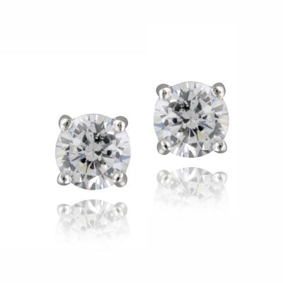 Silver Tone CZ Round Stud Earrings, 5mm