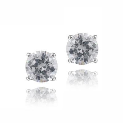 Silver Tone CZ Round Stud Earrings, 6mm