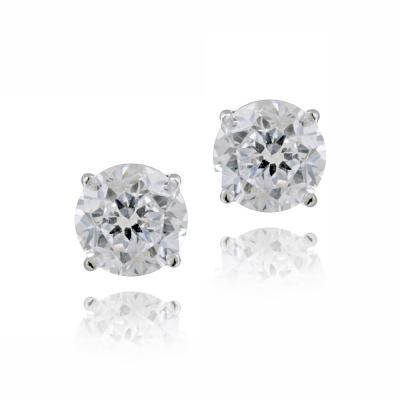 Silver Tone CZ Round Stud Earrings, 7mm