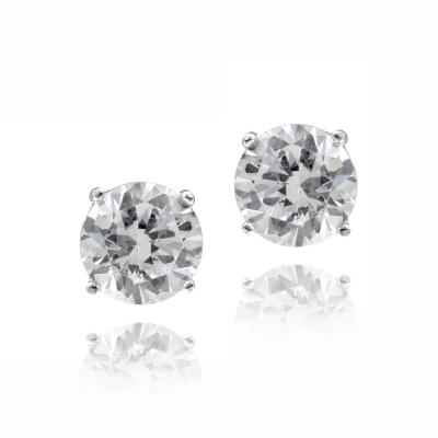 Silver Tone CZ Round Stud Earrings, 8mm