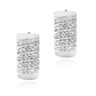 Silver Tone 1/2ct Diamonds Huggie Earrings