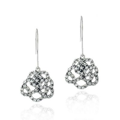 Silver Tone Crystal Rose Dangle Earrings
