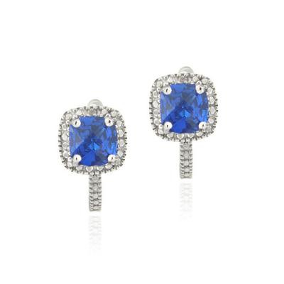 Created Blue Sapphire & Diamond Accent Huggie Earrings
