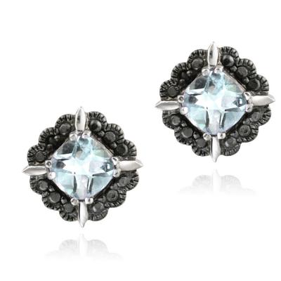 Blue Topaz & Black Diamond Accent Stud Earrings