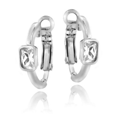 Silver Tone Created White Sapphire Rectangle Clutchless Earrings