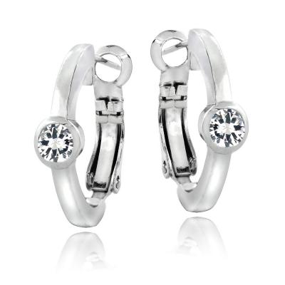 Silver Tone Created White Sapphire Round Clutchless Earrings