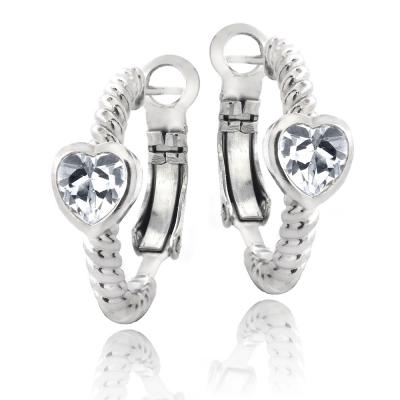 Silver Tone Created White Sapphire Heart Shrimp Clutchless Earrings