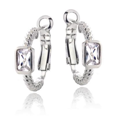 Silver Tone Created White Sapphire Rectangle Shrimp Clutchless Earrings