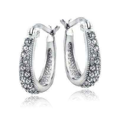 Silver Tone Swarovski Elements Small Hoop Earrings
