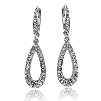 Silver Tone Swarovski Elements Open Teardrop Leverback Dangle Earrings