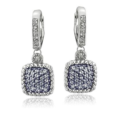 Silver Tone 1.6ct Blue & White Topaz Square Rope Leverback Earrings